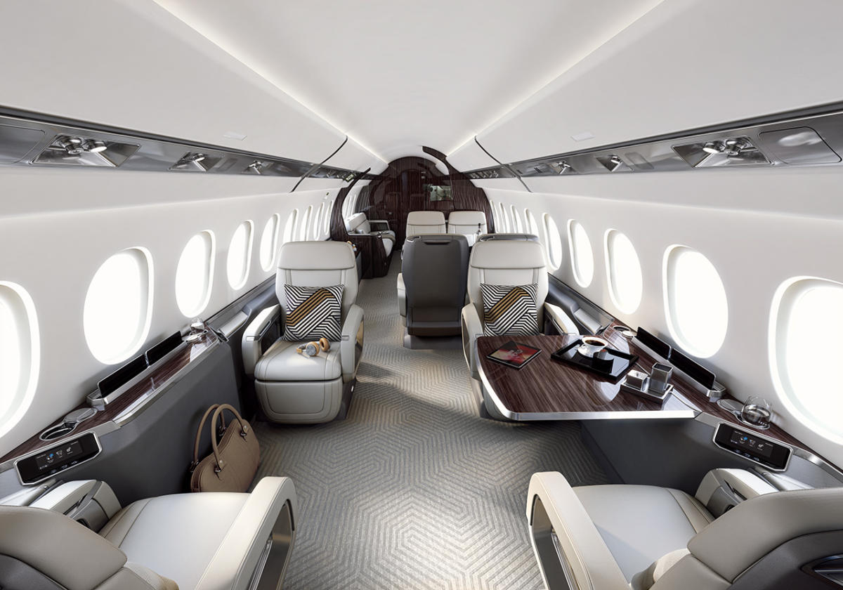 Dassault Falcon 6X cabin interior for Teterboro charter