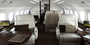 Falcon 2000 cabin interior for Teterboro charter