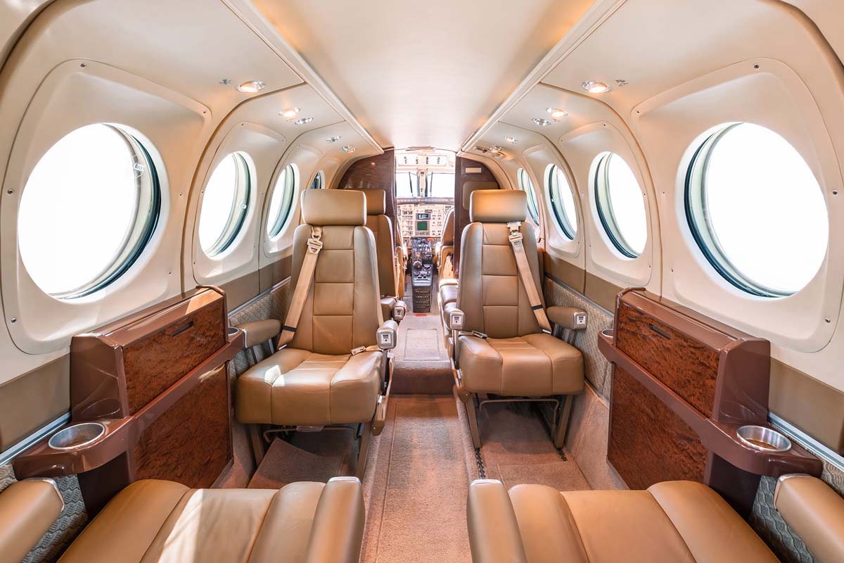 Beechcraft King Air 100 cabin interior for Teterboro charter