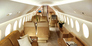 Falcon 7X cabin interior for Teterboro charter